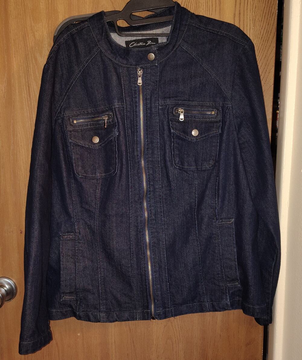 Christiana Zinn dark Jean Denim Jacket size 2x zip up pockets